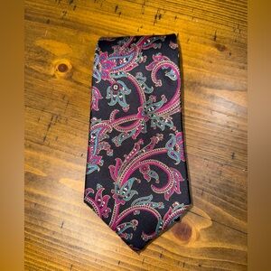 Christian Dior 100% Silk Pink and Blue Paisley Black‎ Tie